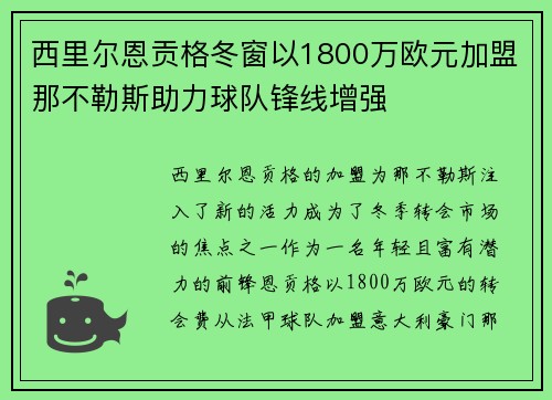 西里尔恩贡格冬窗以1800万欧元加盟那不勒斯助力球队锋线增强 西里尔恩贡格冬窗以1800万欧元加盟那不勒斯助力球队锋线增强