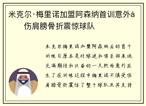 米克尔·梅里诺加盟阿森纳首训意外受伤肩膀骨折震惊球队